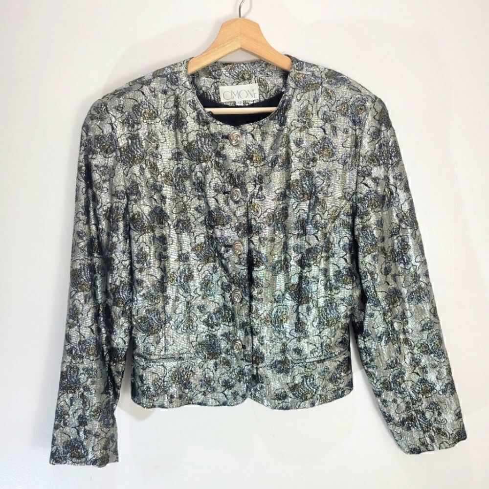 Vintage Cimone Metallic Silver Floral Jacket - Picture 2 of 15